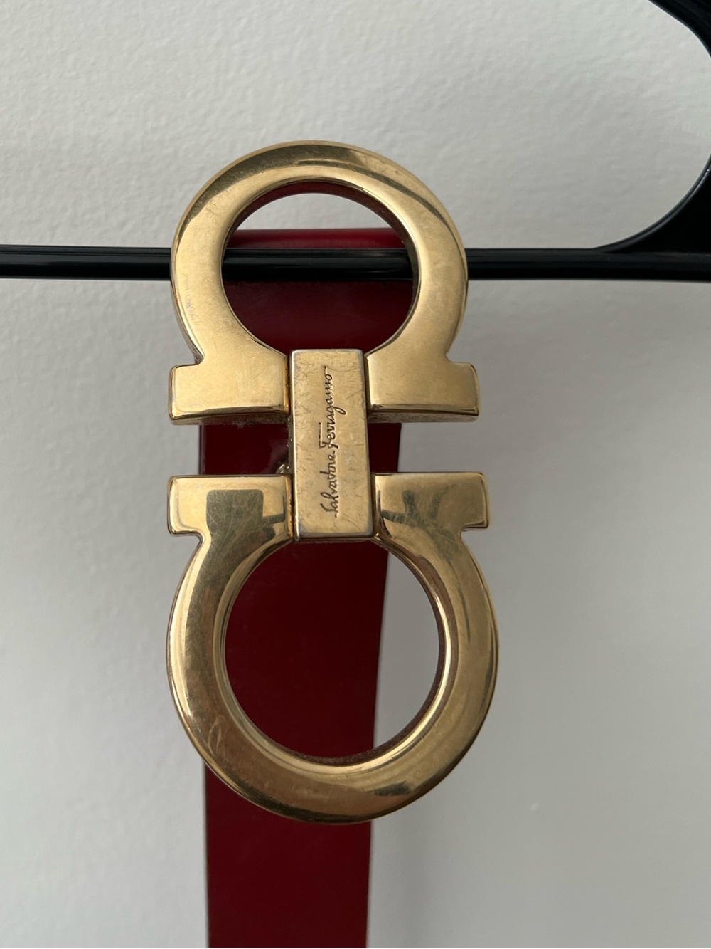 Salvatore Ferragamo Red Leather Belt with Gold Gancini Hardware